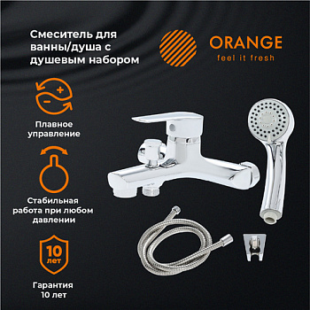 Orange Софи M43-100cr смеситель для ванны/душа однорычажный с душевым набором, хром