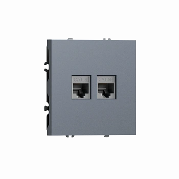 Розетка RJ11 + RJ45 cat.5,  комбинированная на 2 выхода (телефон + компьютер),  цвет сталь,  серия S08 Donel