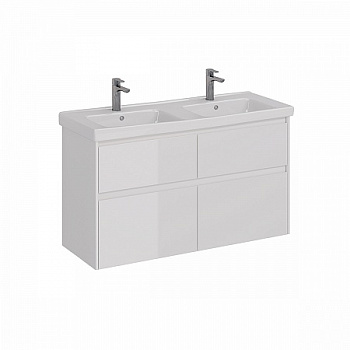 Тумба Lemark COMBI 125см под 2 раковины, подвесн./напольная,4 ящ., цвет корпуса, фасада: Белый гляне
